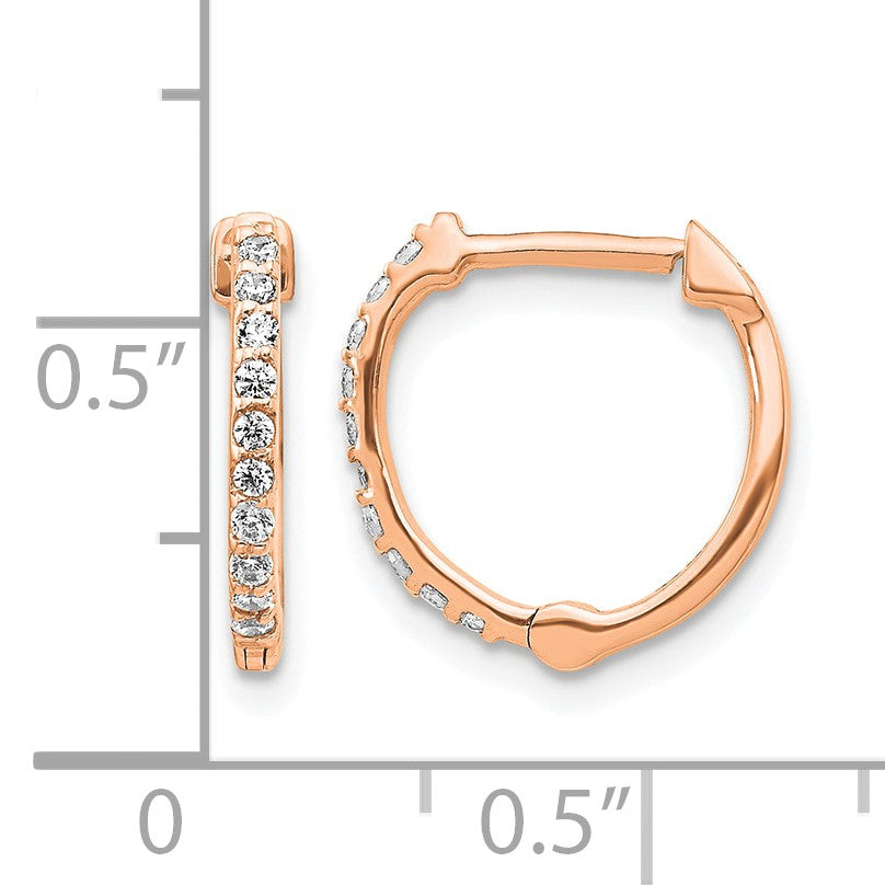 14K Roségold Ohrringe mit echten Diamanten, Creolen mit Klappscharnier
