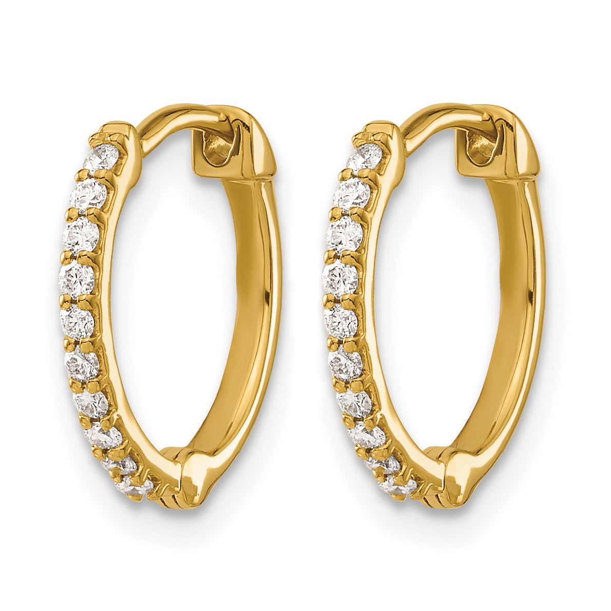 14K Gelbgold Creolen mit echten Diamanten und Scharniermechanismus