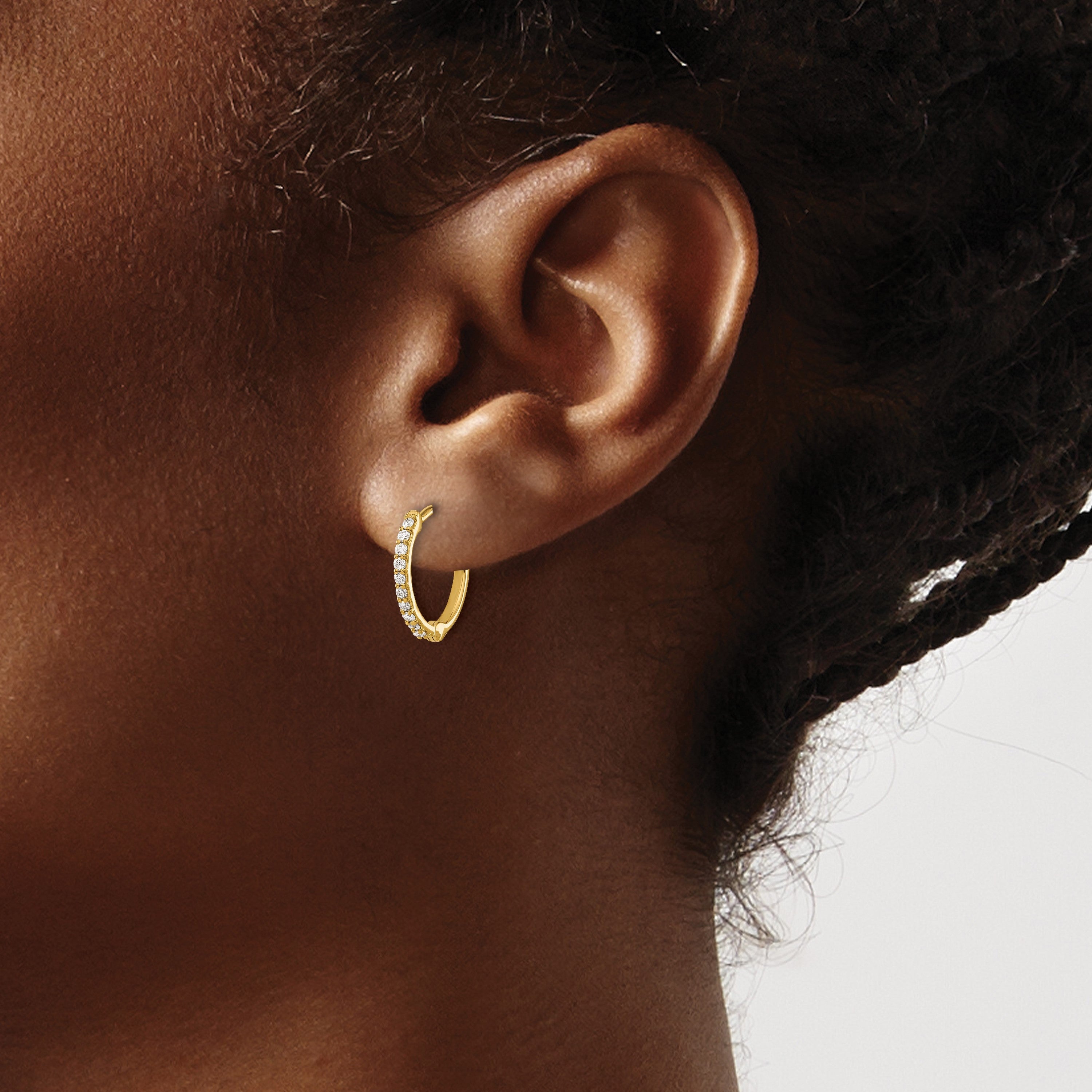 14K Gelbgold Creolen mit echten Diamanten und Scharniermechanismus