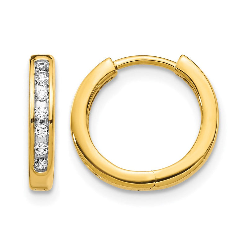 14K Gelbgold Creolen mit echten Diamanten und Klappscharnier