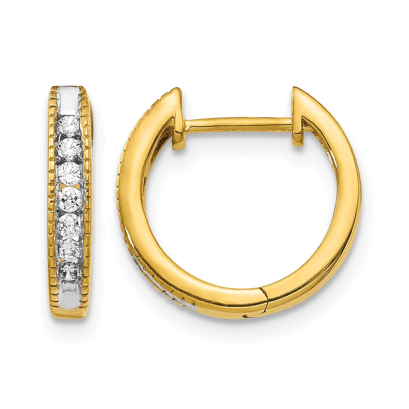 14K Gelbgold Creolen mit echten Diamanten und Scharnier