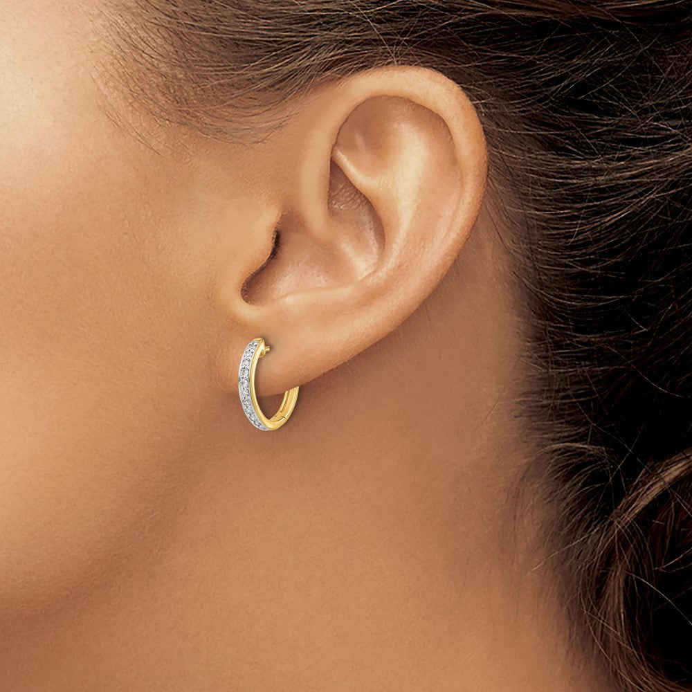 14K Gelbgold Creolen mit echten Diamanten und Scharnier