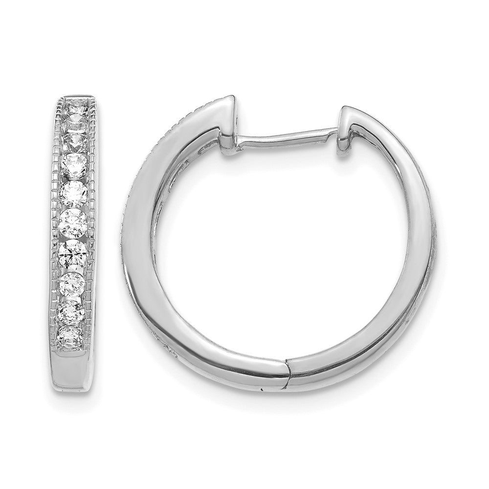 14K Weißgold Creolen mit echten Diamanten und Klappscharnier