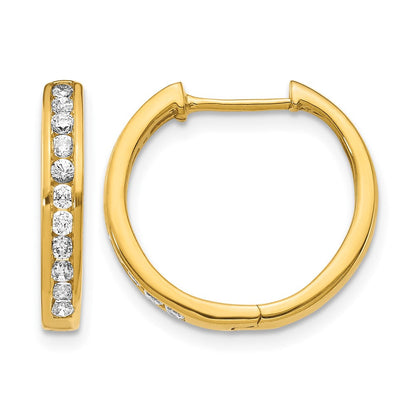 14K Gelbgold Creolen mit echten Diamanten und Scharniermechanismus