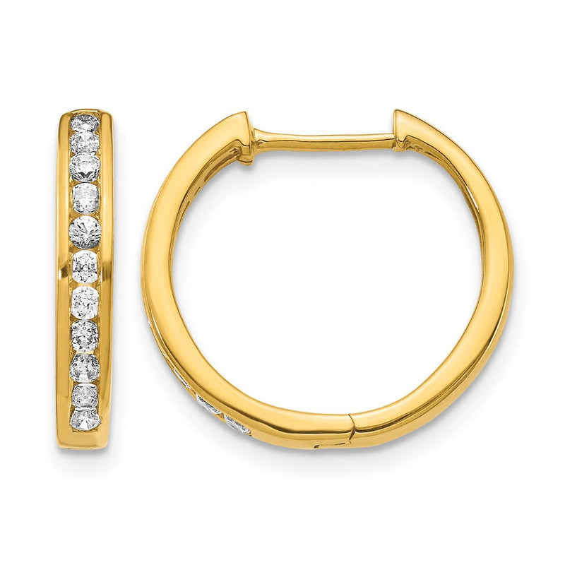 14K Gelbgold Creolen mit echten Diamanten und Scharniermechanismus