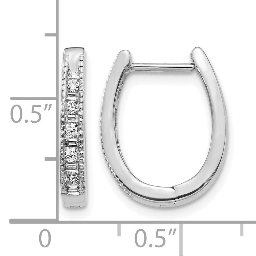 14K Weißgold Ovale Creolen mit echten Diamanten und Klappscharnier