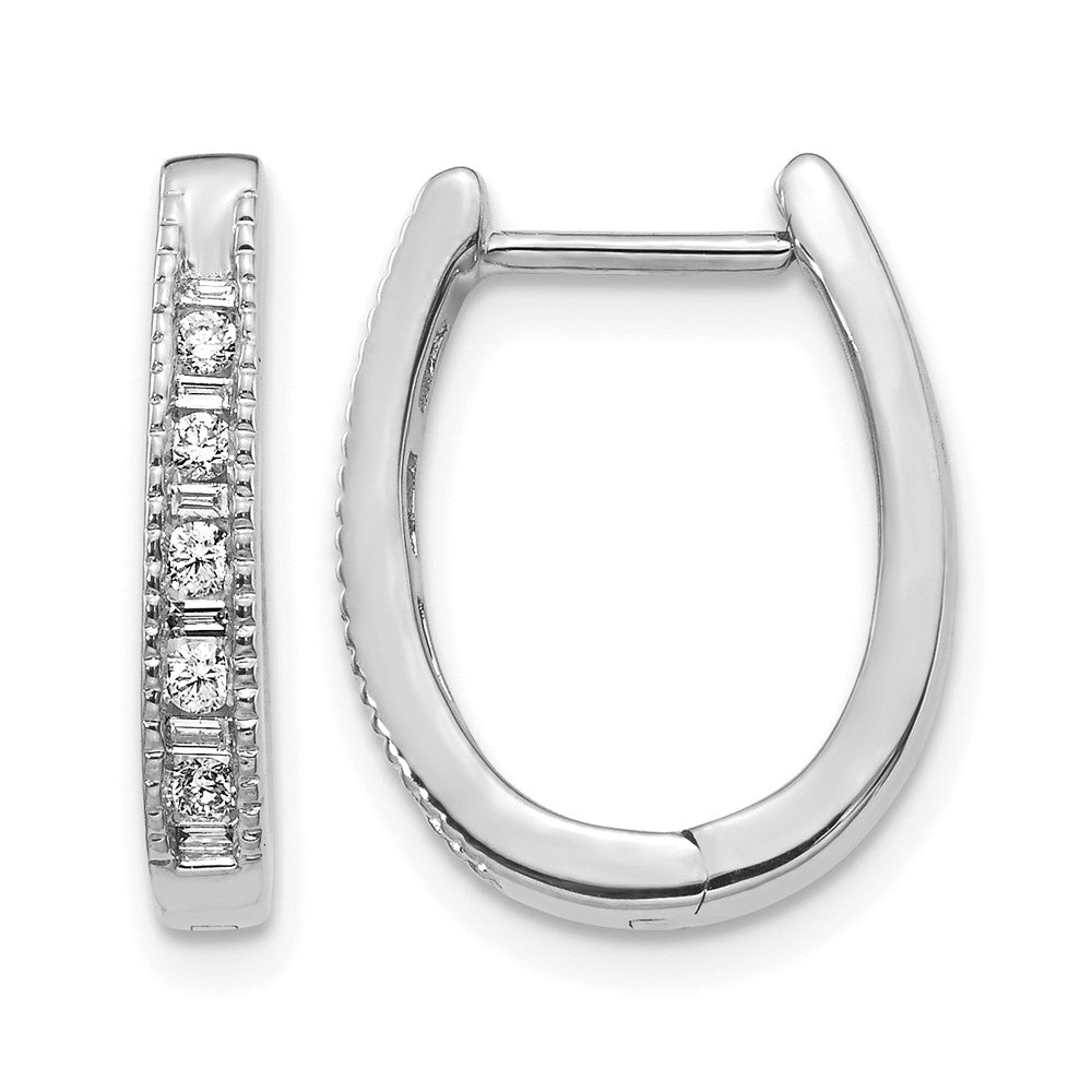 14K Weißgold Ovale Creolen mit echten Diamanten und Klappscharnier