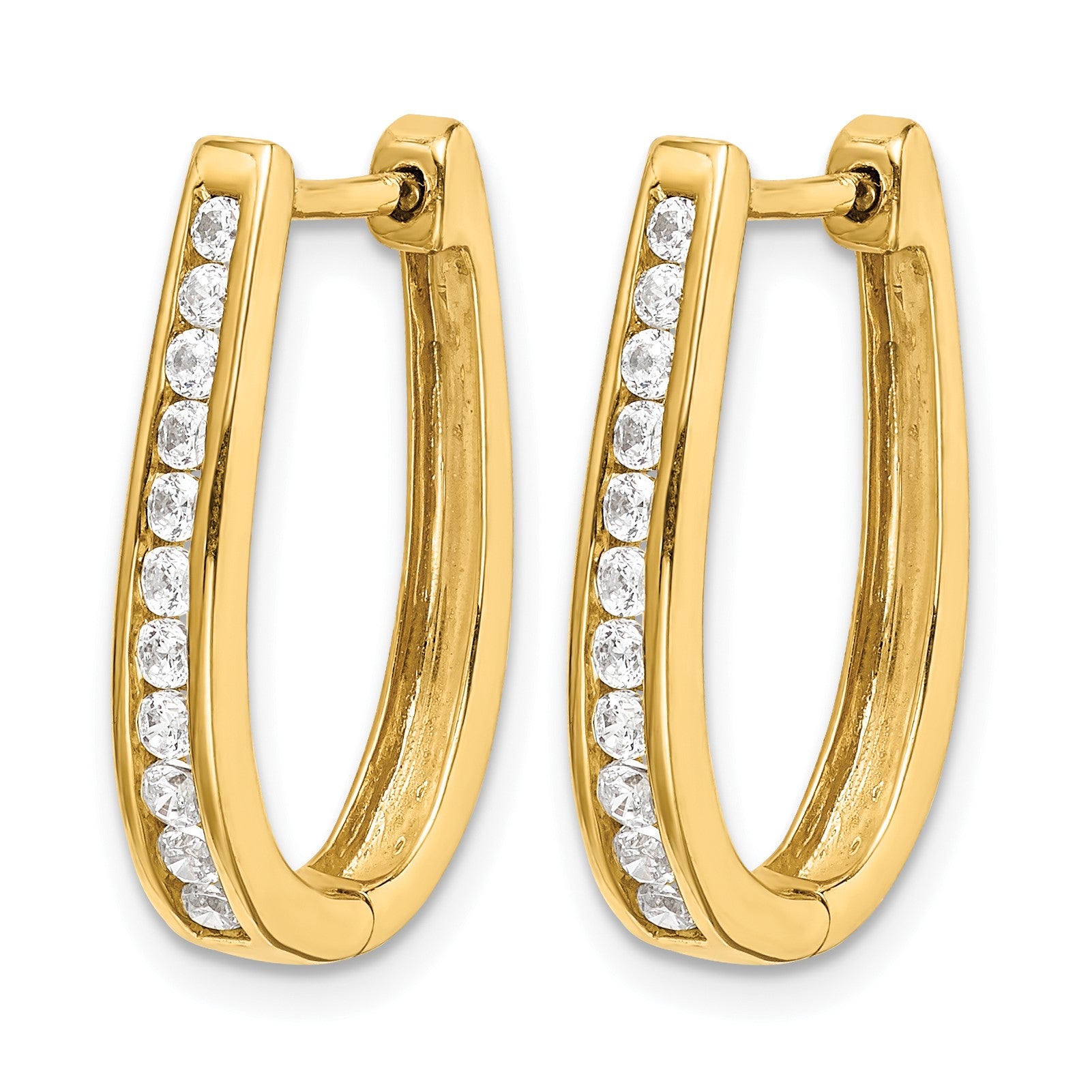 14K Gold Creolen mit ovalem Scharnier und echten Diamanten