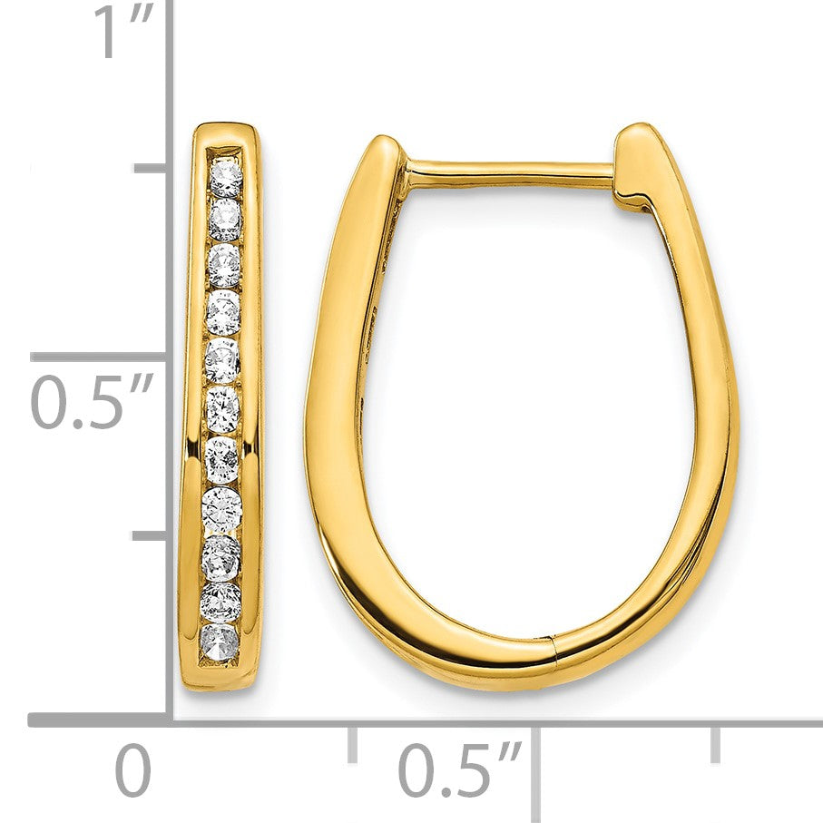 14K Gold Creolen mit ovalem Scharnier und echten Diamanten