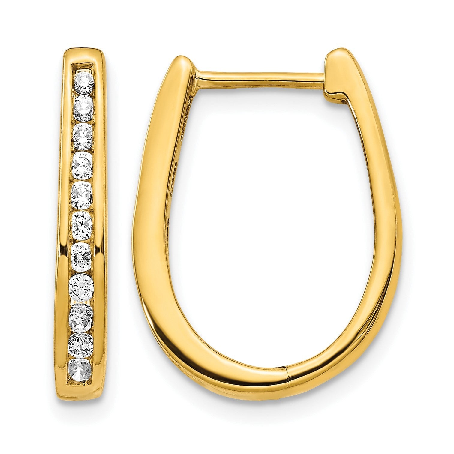 14K Gold Creolen mit ovalem Scharnier und echten Diamanten