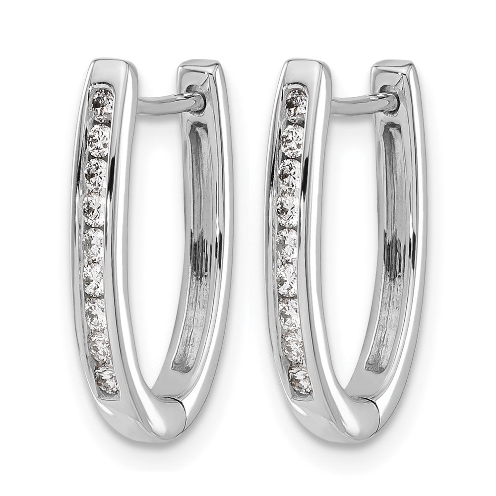 14K Weißgold Creolen mit echten Diamanten, oval, mit Scharnier