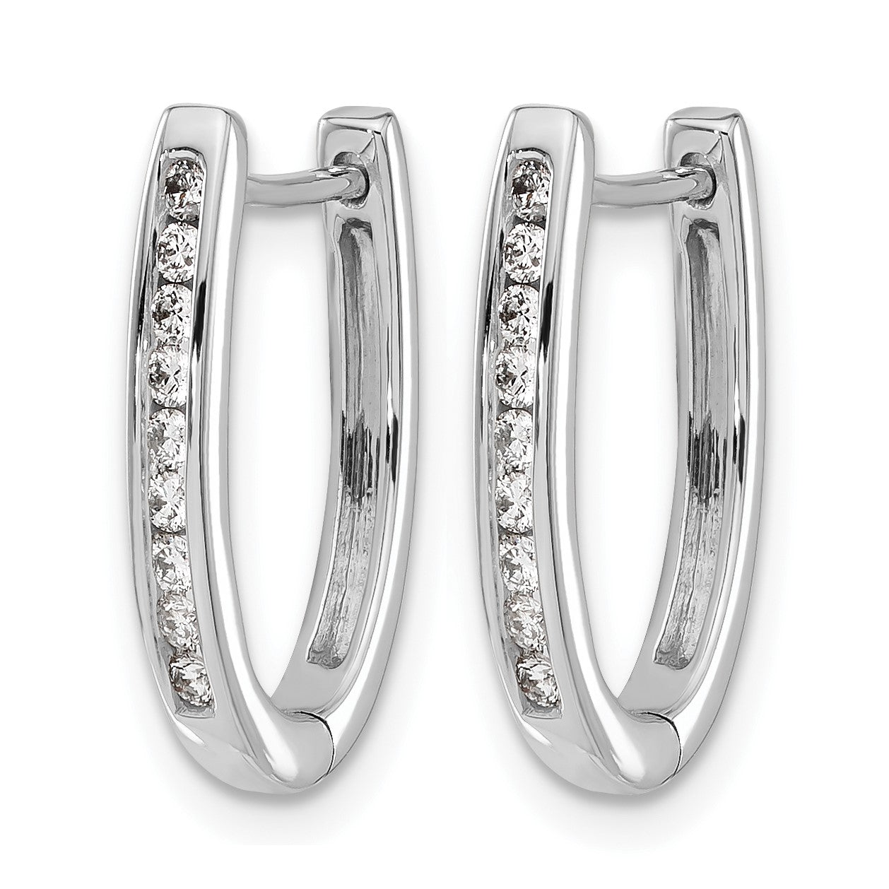 14K Weißgold Creolen mit echten Diamanten, oval, mit Scharnier