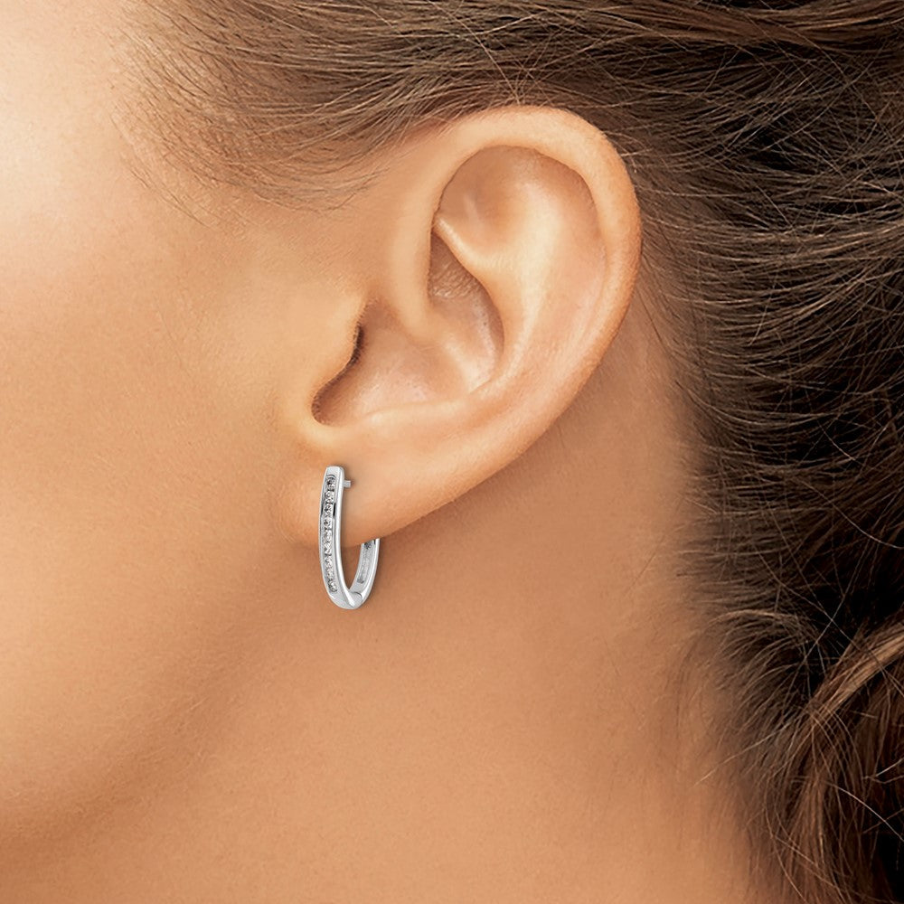 14K Weißgold Creolen mit echten Diamanten, oval, mit Scharnier