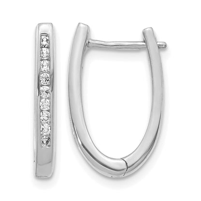14K Weißgold Creolen mit echten Diamanten, oval, mit Scharnier
