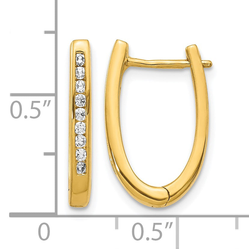 14K Gelbgold Ovale Creolen mit echten Diamanten und Scharnier