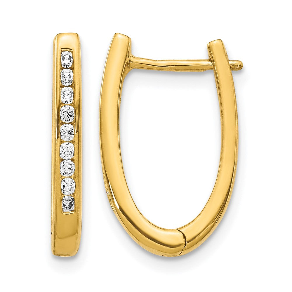 14K Gelbgold Ovale Creolen mit echten Diamanten und Scharnier