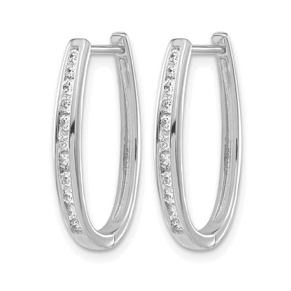 14K Weißgold Creolen mit echten Diamanten, oval, mit Klappscharnier