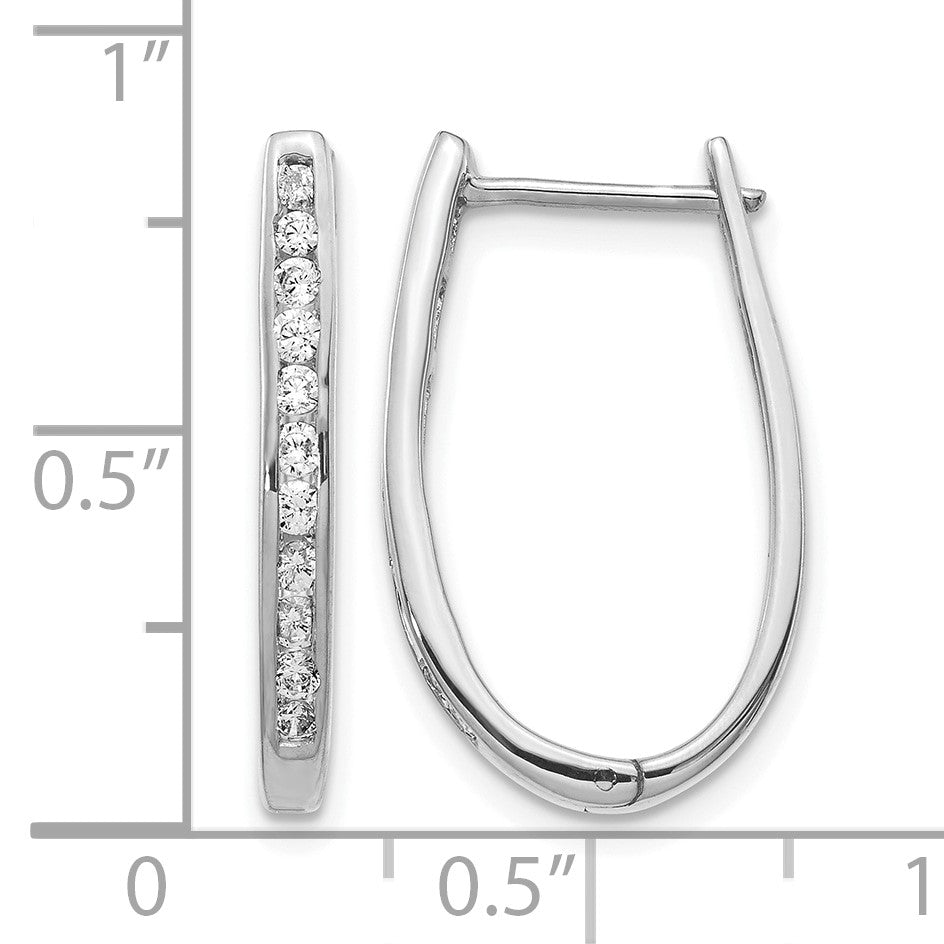 14K Weißgold Creolen mit echten Diamanten, oval, mit Klappscharnier