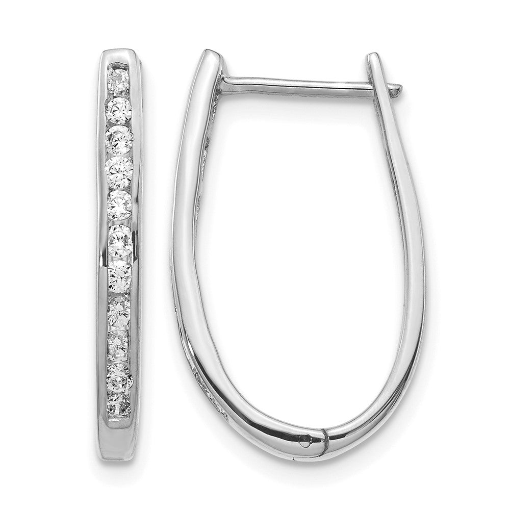 14K Weißgold Creolen mit echten Diamanten, oval, mit Klappscharnier