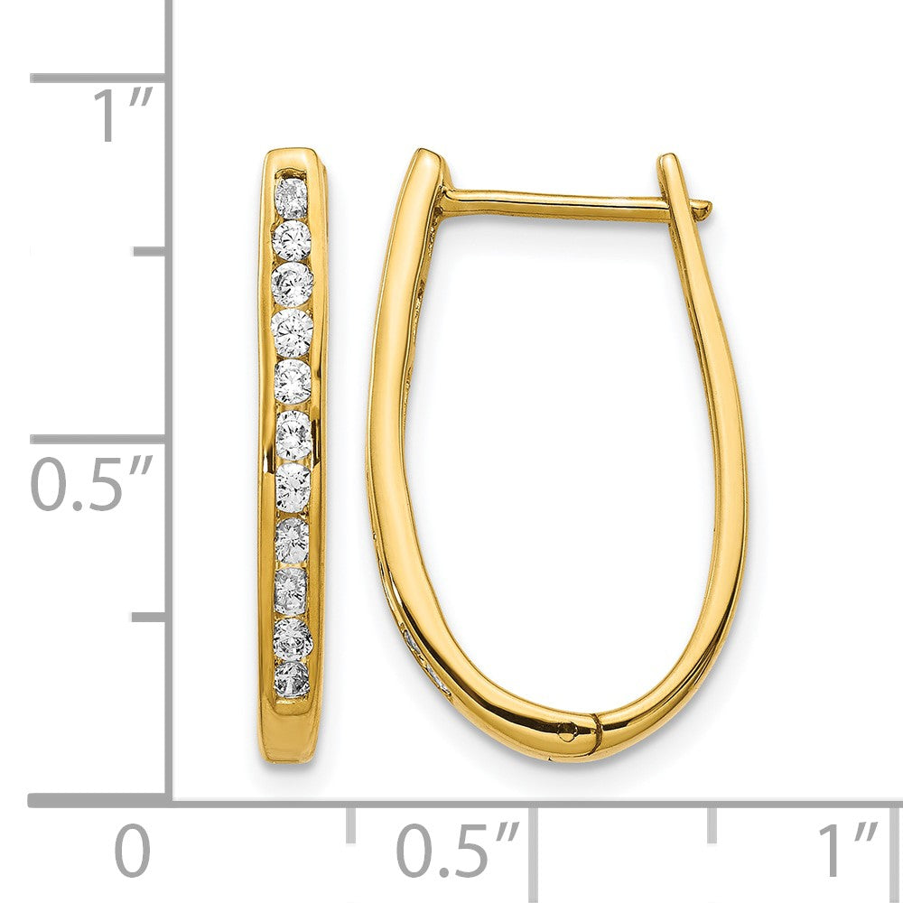 14K Gelbgold Ovale Creolen mit Scharnier und echten Diamanten