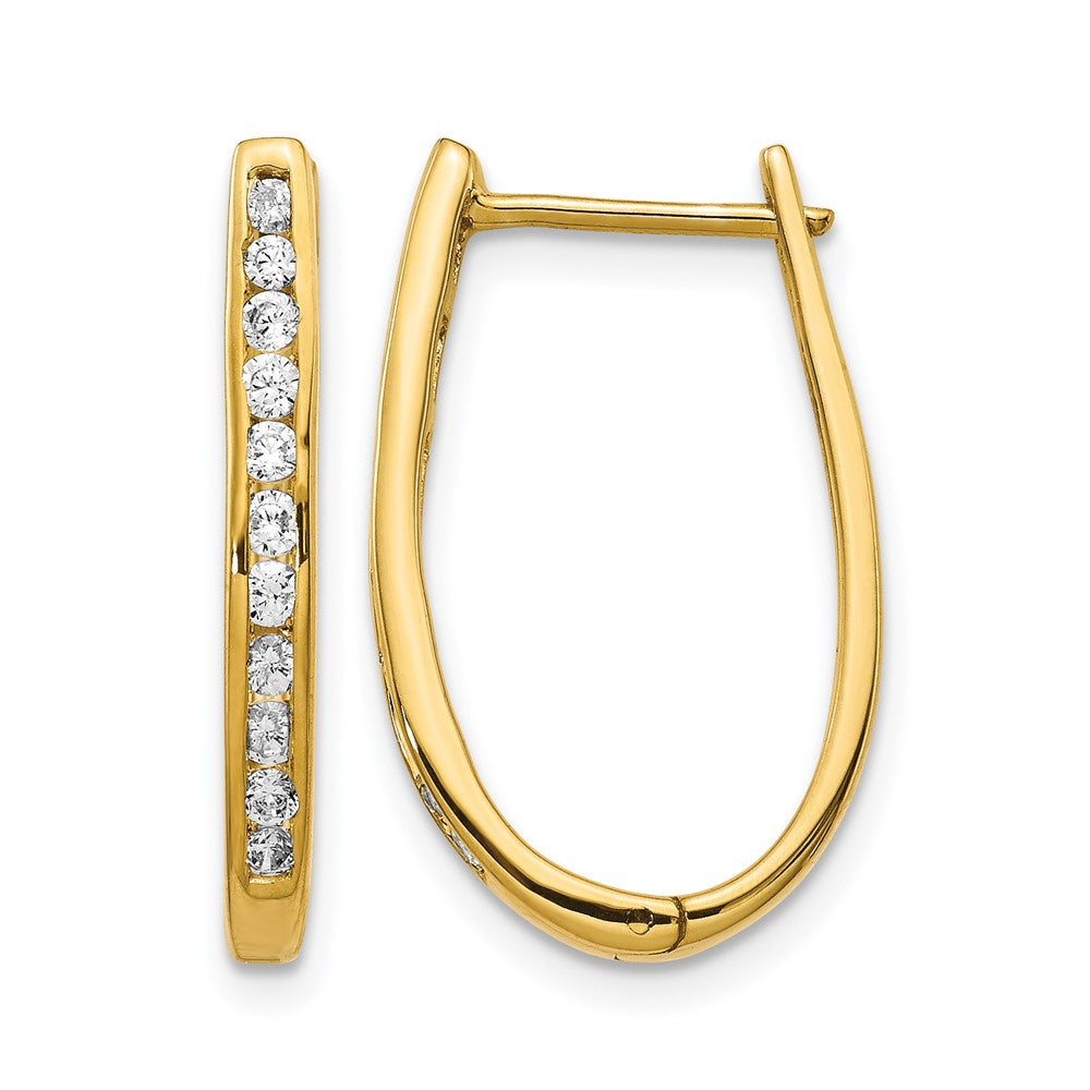 14K Gelbgold Ovale Creolen mit Scharnier und echten Diamanten