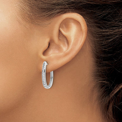 10K Weißgold Diamant Oval Klappbar Creolen