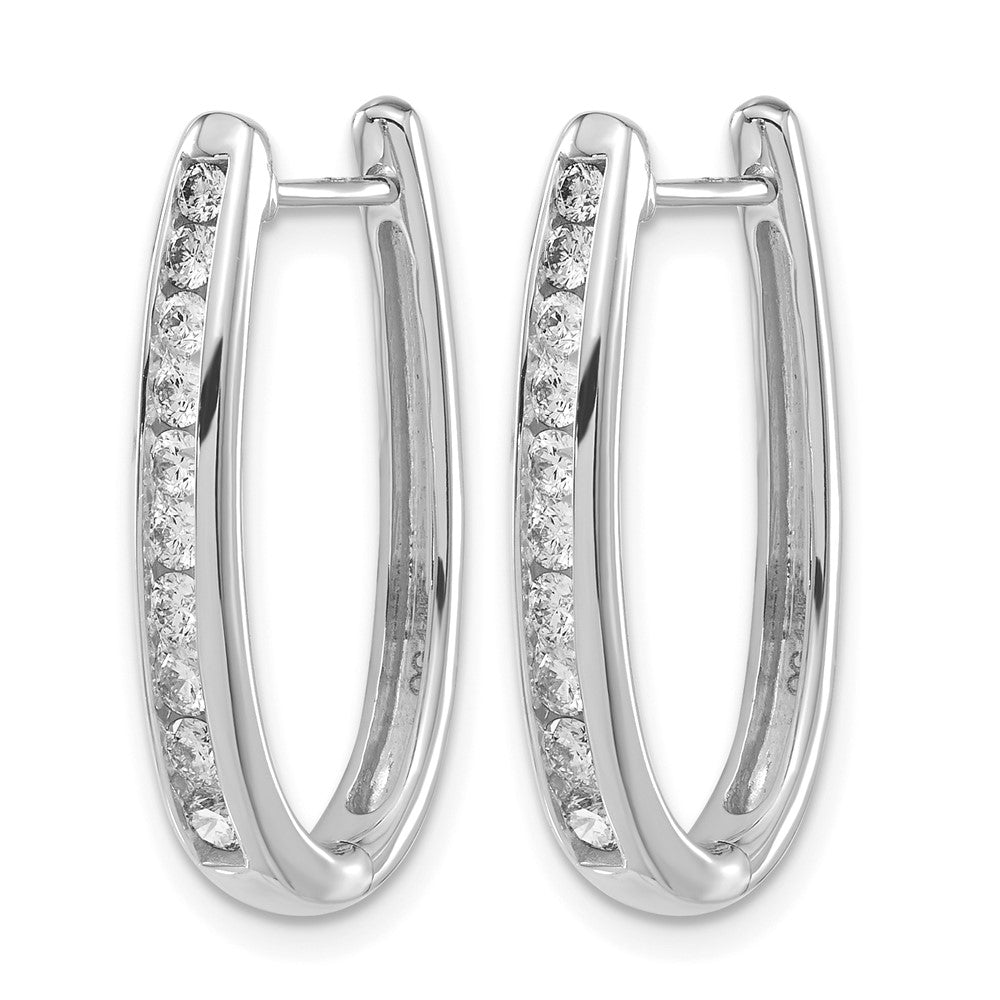 14K Weißgold Creolen mit echten Diamanten, oval, mit Klappscharnier