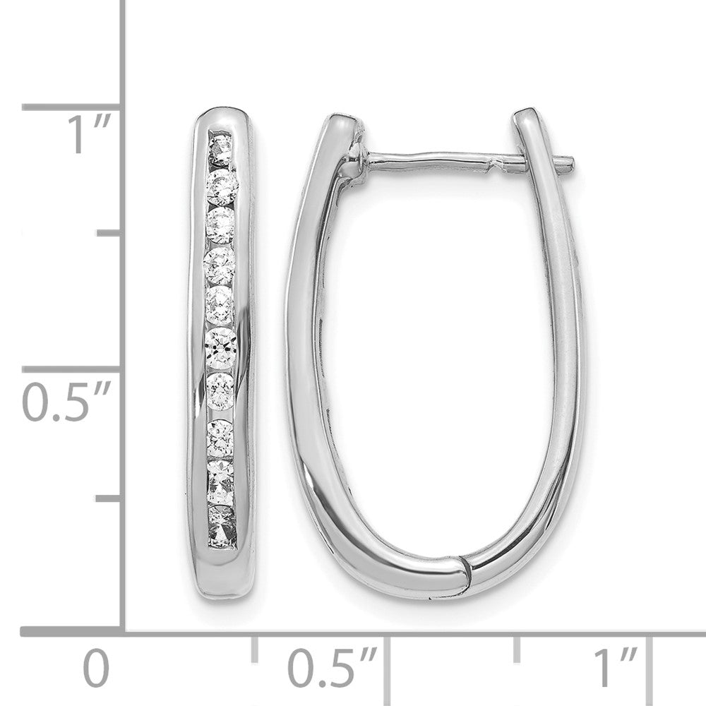 14K Weißgold Creolen mit echten Diamanten, oval, mit Klappscharnier