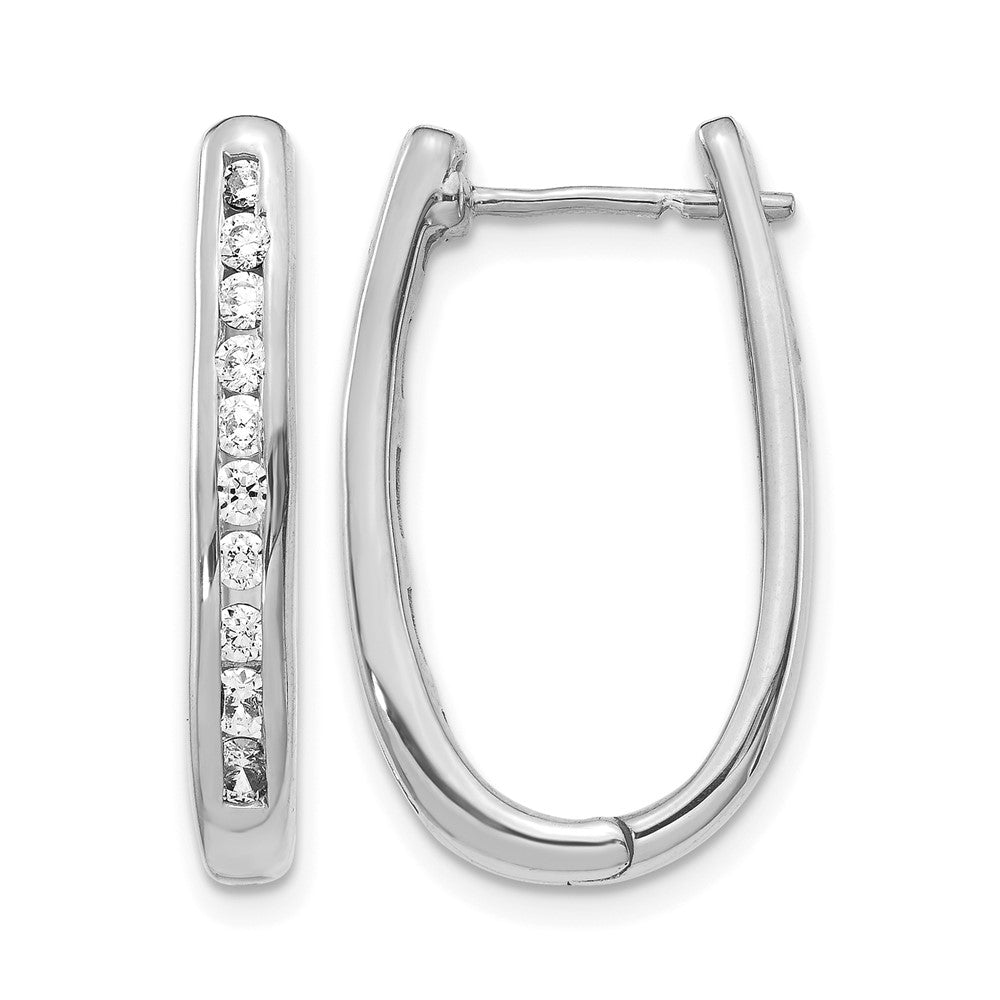 14K Weißgold Creolen mit echten Diamanten, oval, mit Klappscharnier