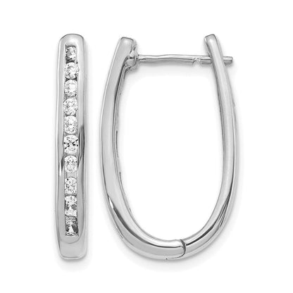 14K Weißgold Creolen mit echten Diamanten, oval, mit Klappscharnier