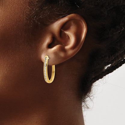 14K Gold Diamant-Creolen, oval, mit Klappscharnier