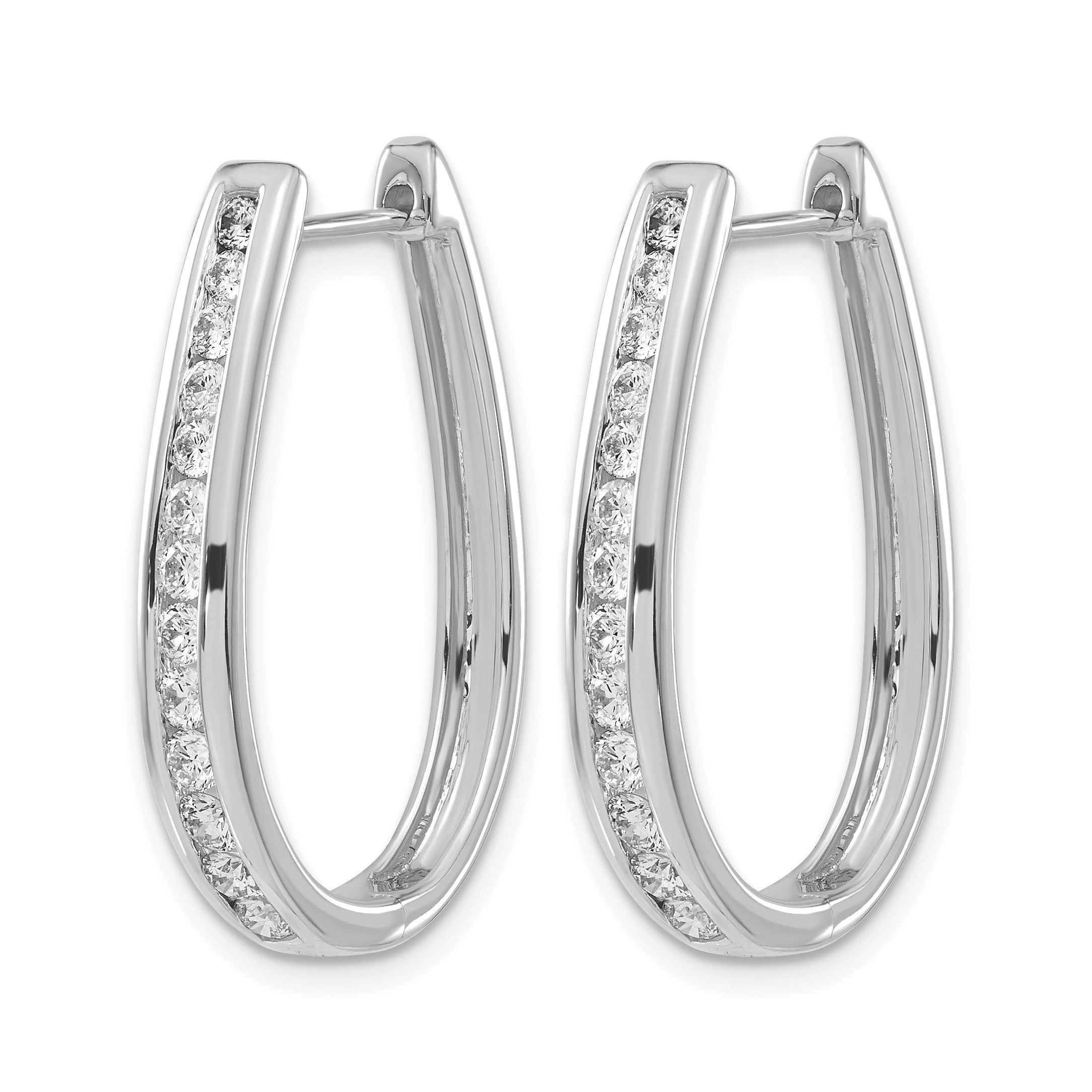 14K Weißgold Ovale Creolen mit Klappscharnier und echten Diamanten