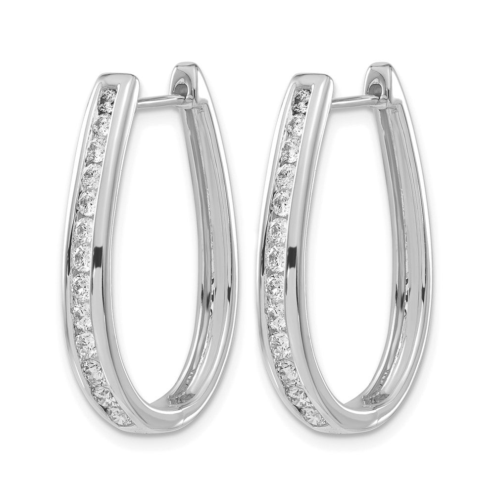 14K Weißgold Ovale Creolen mit Klappscharnier und echten Diamanten