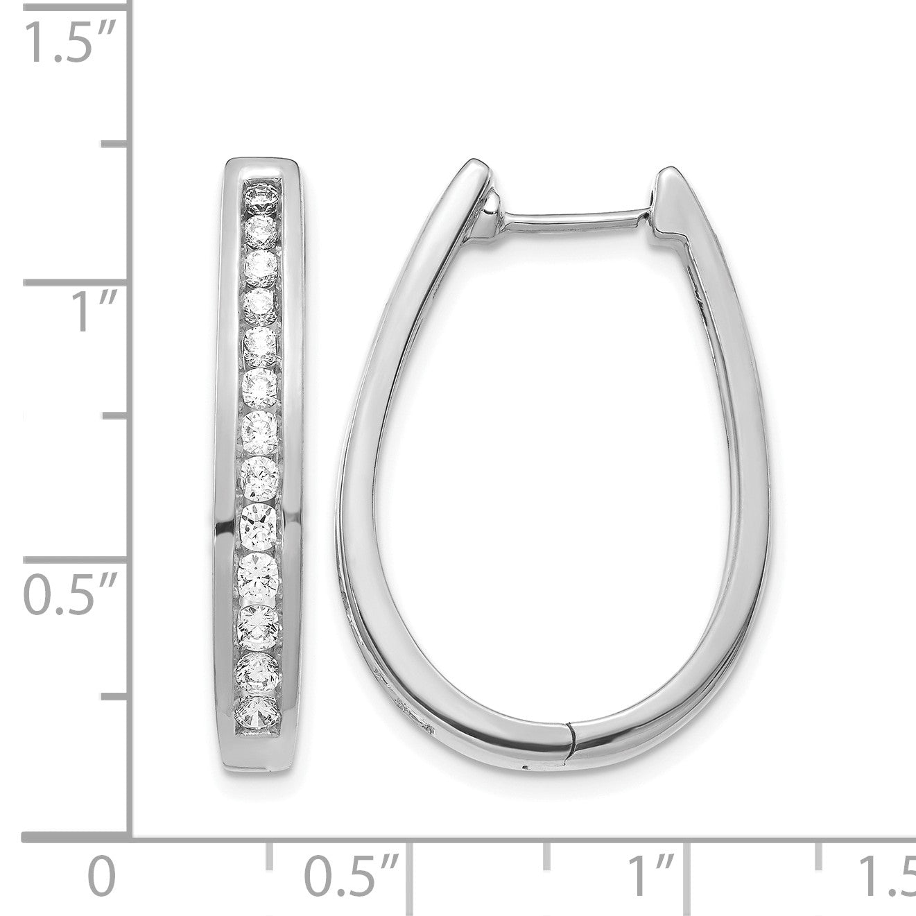 14K Weißgold Ovale Creolen mit Klappscharnier und echten Diamanten