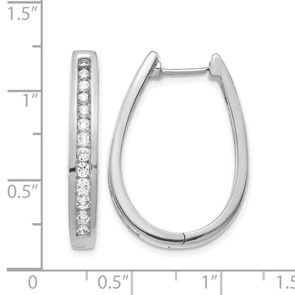 14K Weißgold Ovale Creolen mit Klappscharnier und echten Diamanten