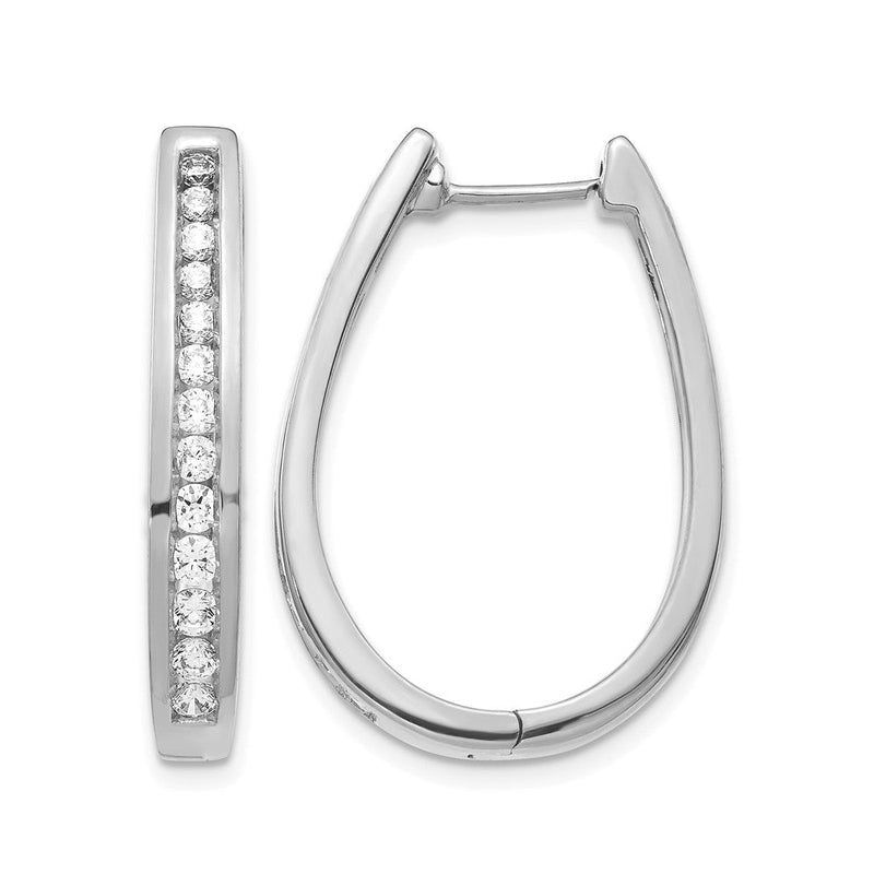 14K Weißgold Ovale Creolen mit Klappscharnier und echten Diamanten