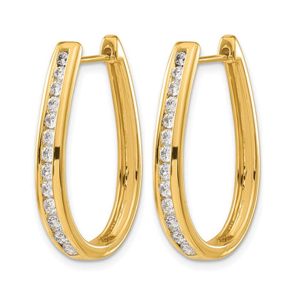 14K Gelbgold Ohrringe mit echten Diamanten, ovale Creolen mit Scharnier