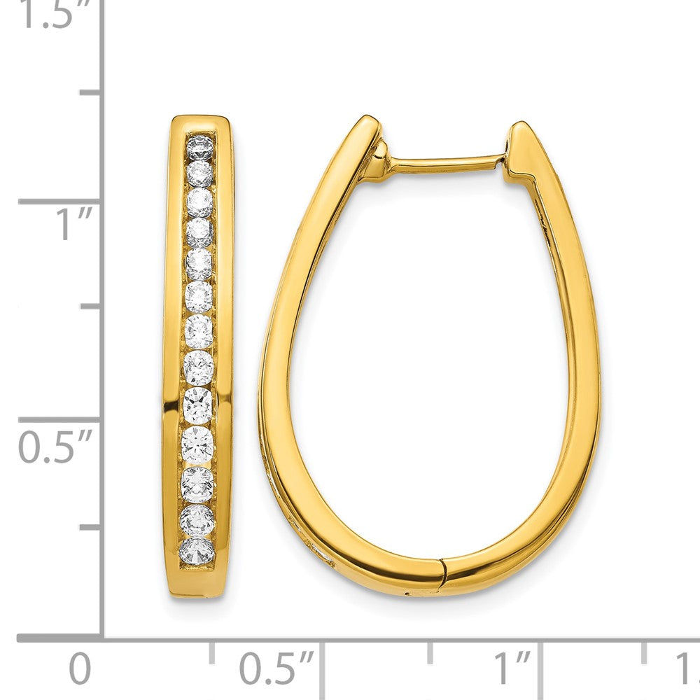 14K Gelbgold Ohrringe mit echten Diamanten, ovale Creolen mit Scharnier