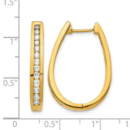 14K Gelbgold Ohrringe mit echten Diamanten, ovale Creolen mit Scharnier