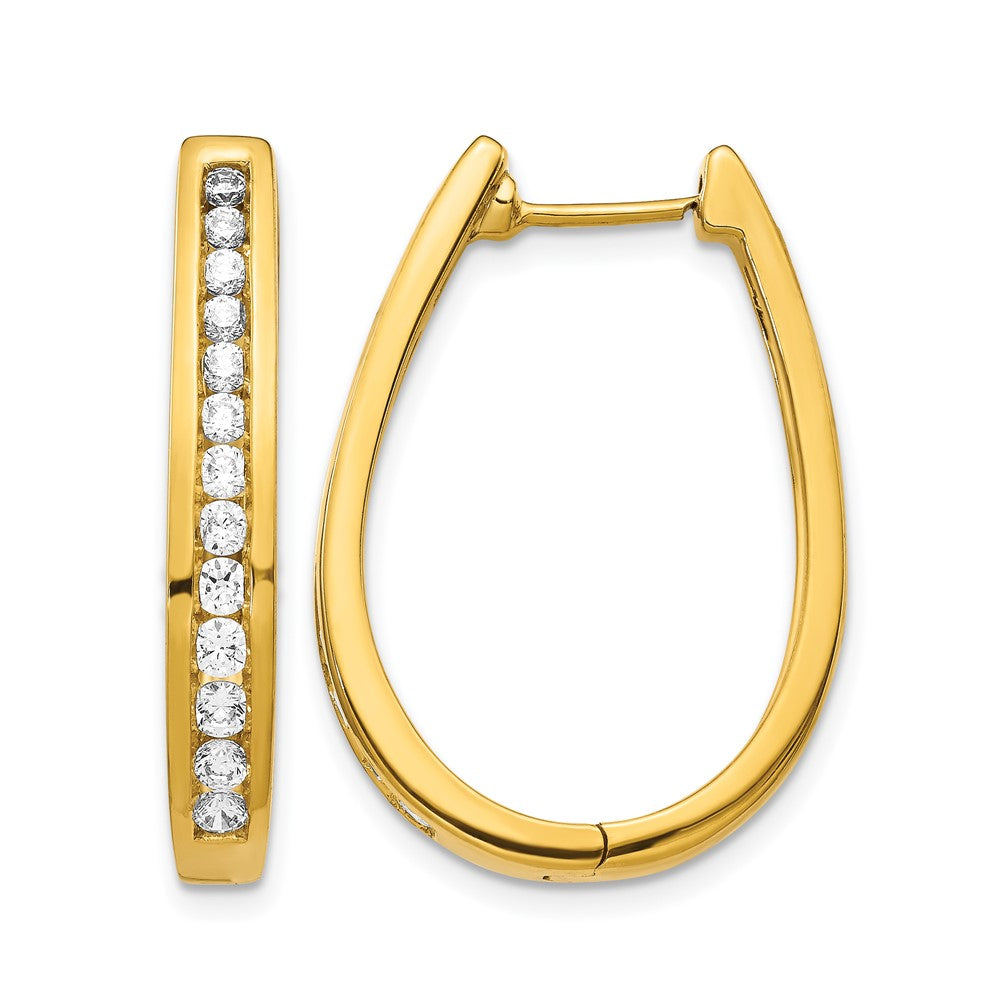 14K Gelbgold Ohrringe mit echten Diamanten, ovale Creolen mit Scharnier