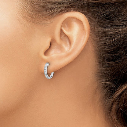 14K Weißgold Creolen mit Klappscharnier und echten Diamanten