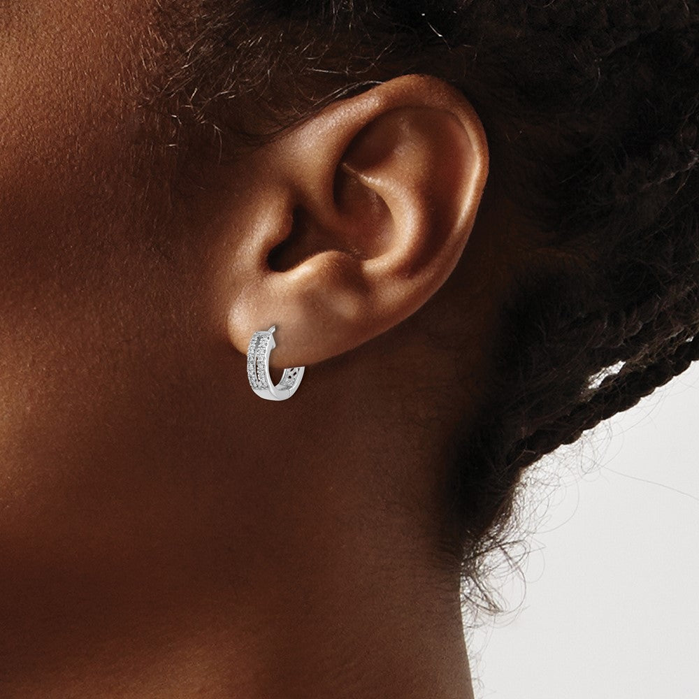 14K Weißgold Diamant-Creolen mit Klappscharnier, rund, echt
