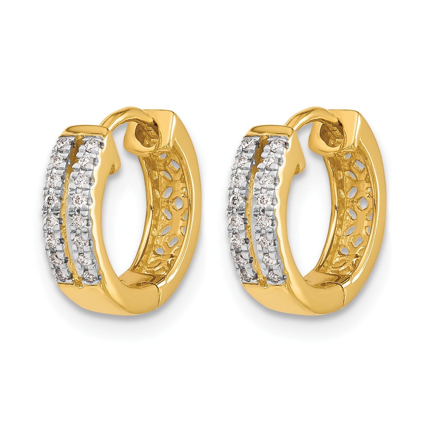 14K Gelbgold Diamant-Creolen mit Scharnier, rund
