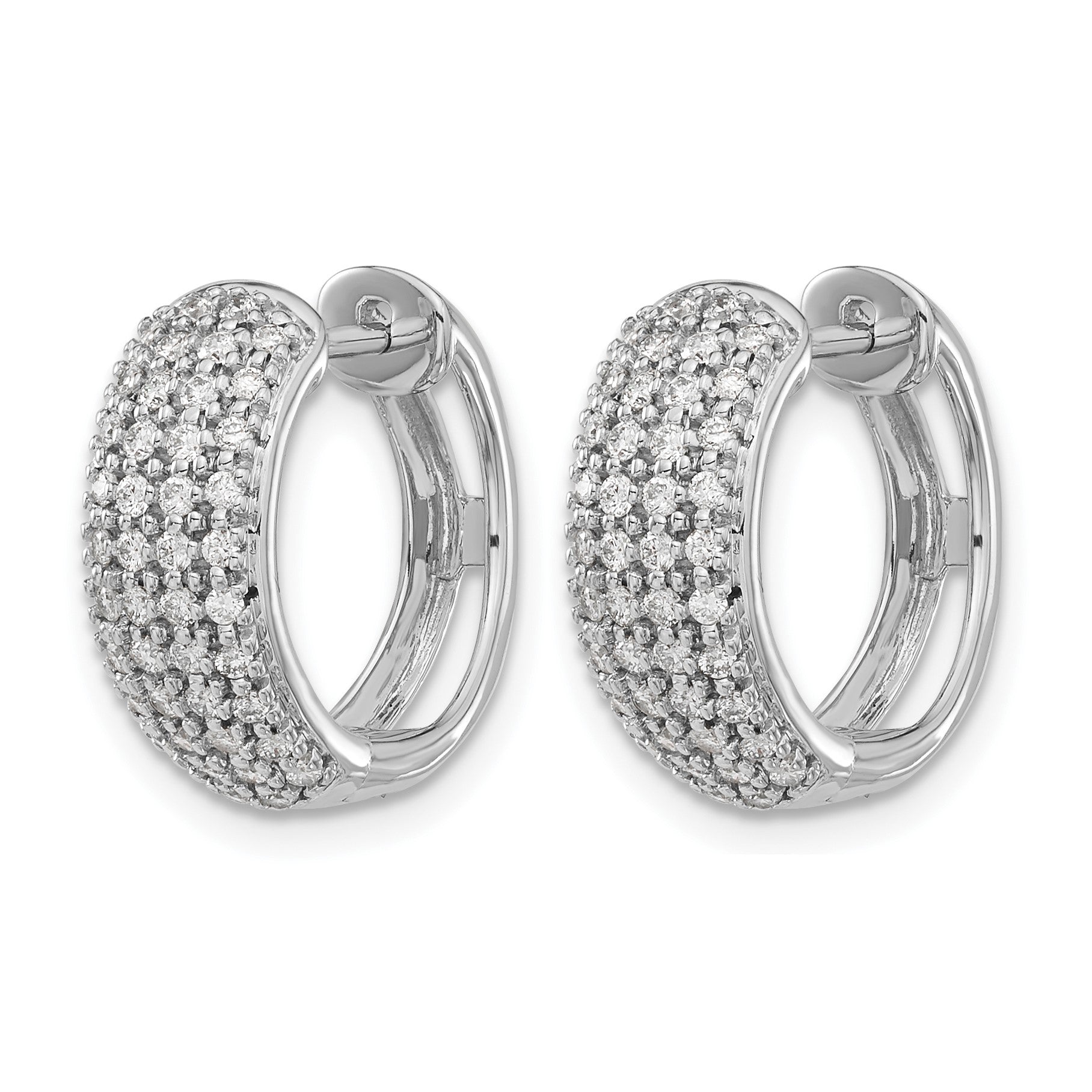 14K Weißgold Creolen mit echten Diamanten und Klappscharnier