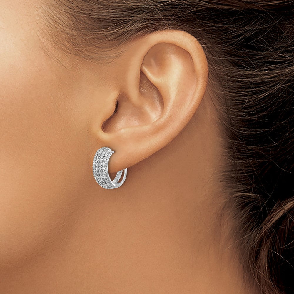 14K Weißgold Creolen mit echten Diamanten und Klappscharnier