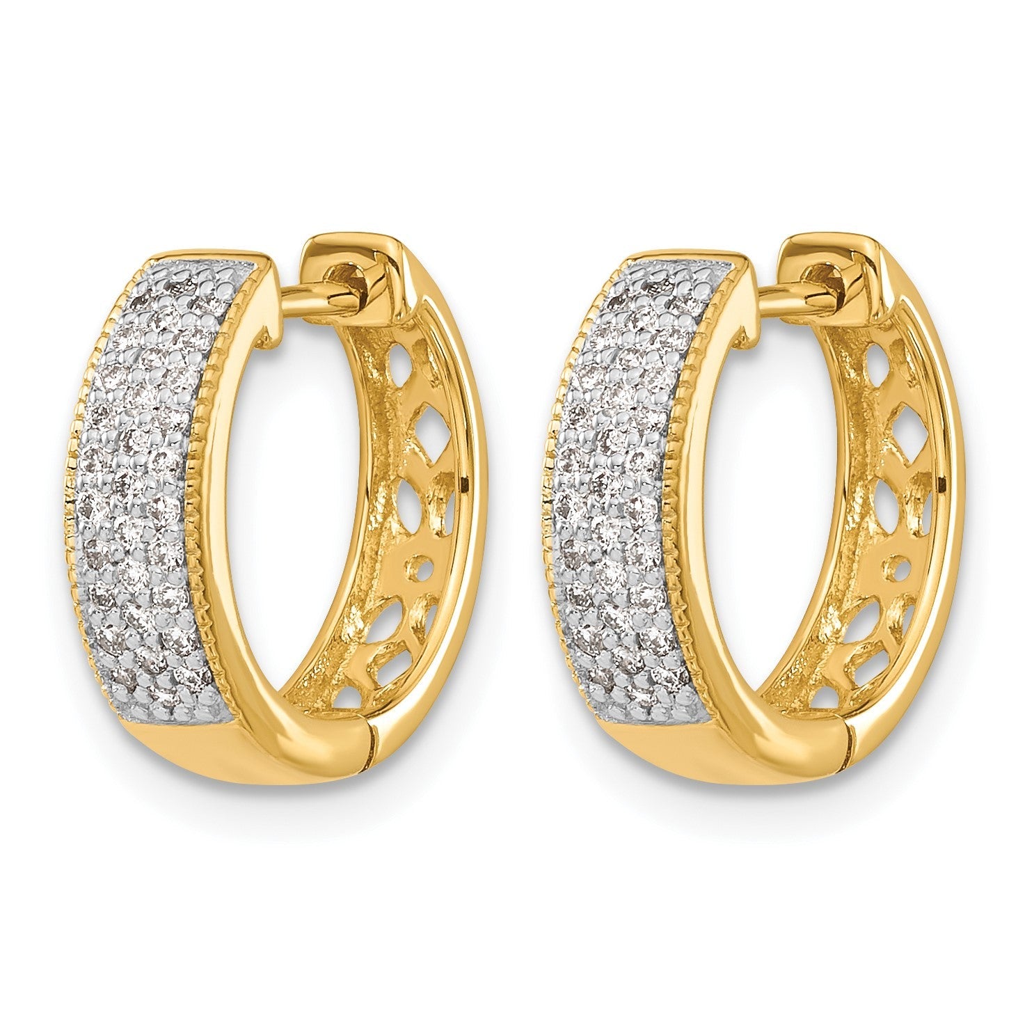 14K Gelbgold Creolen mit echten Diamanten und Klappscharnier