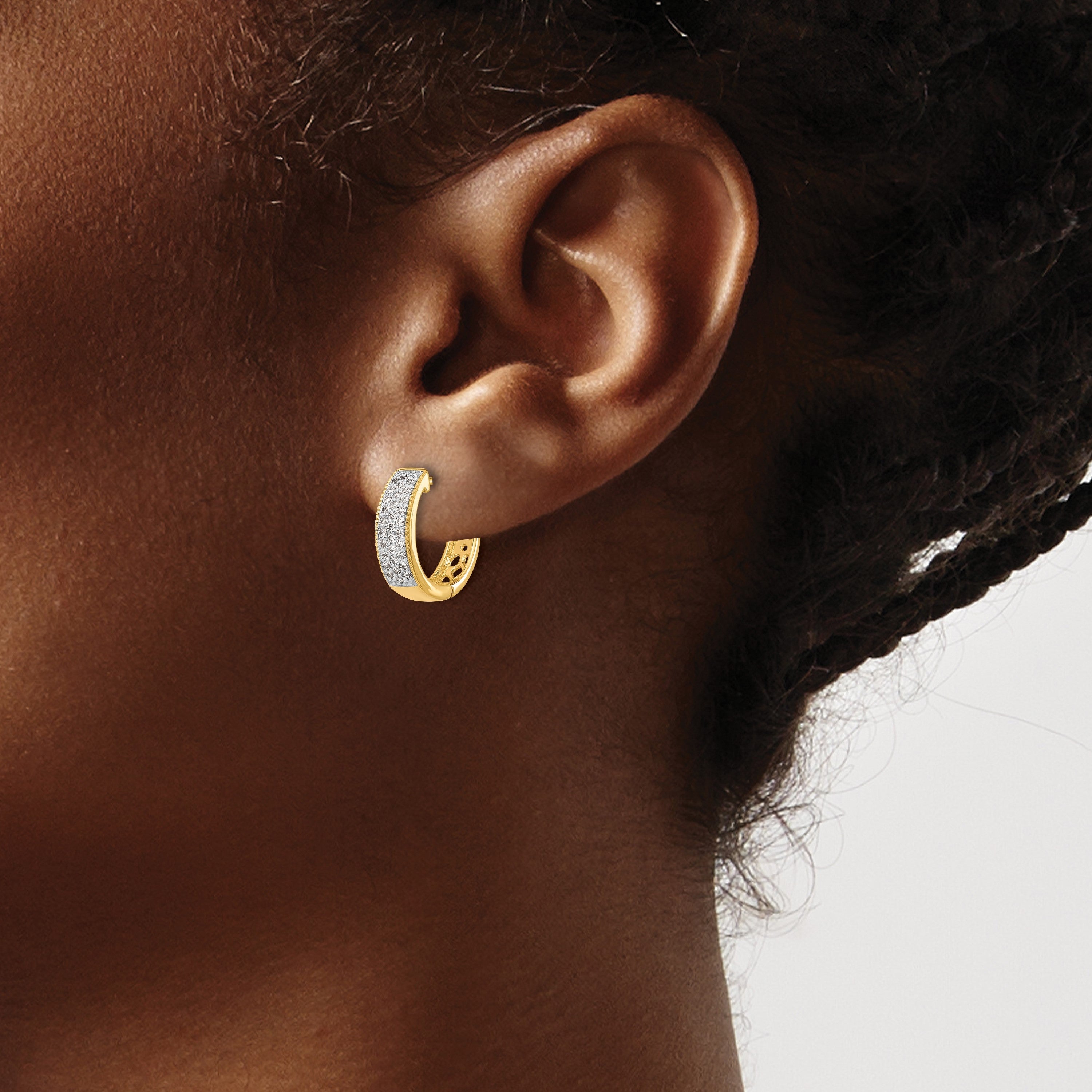 14K Gelbgold Creolen mit echten Diamanten und Klappscharnier