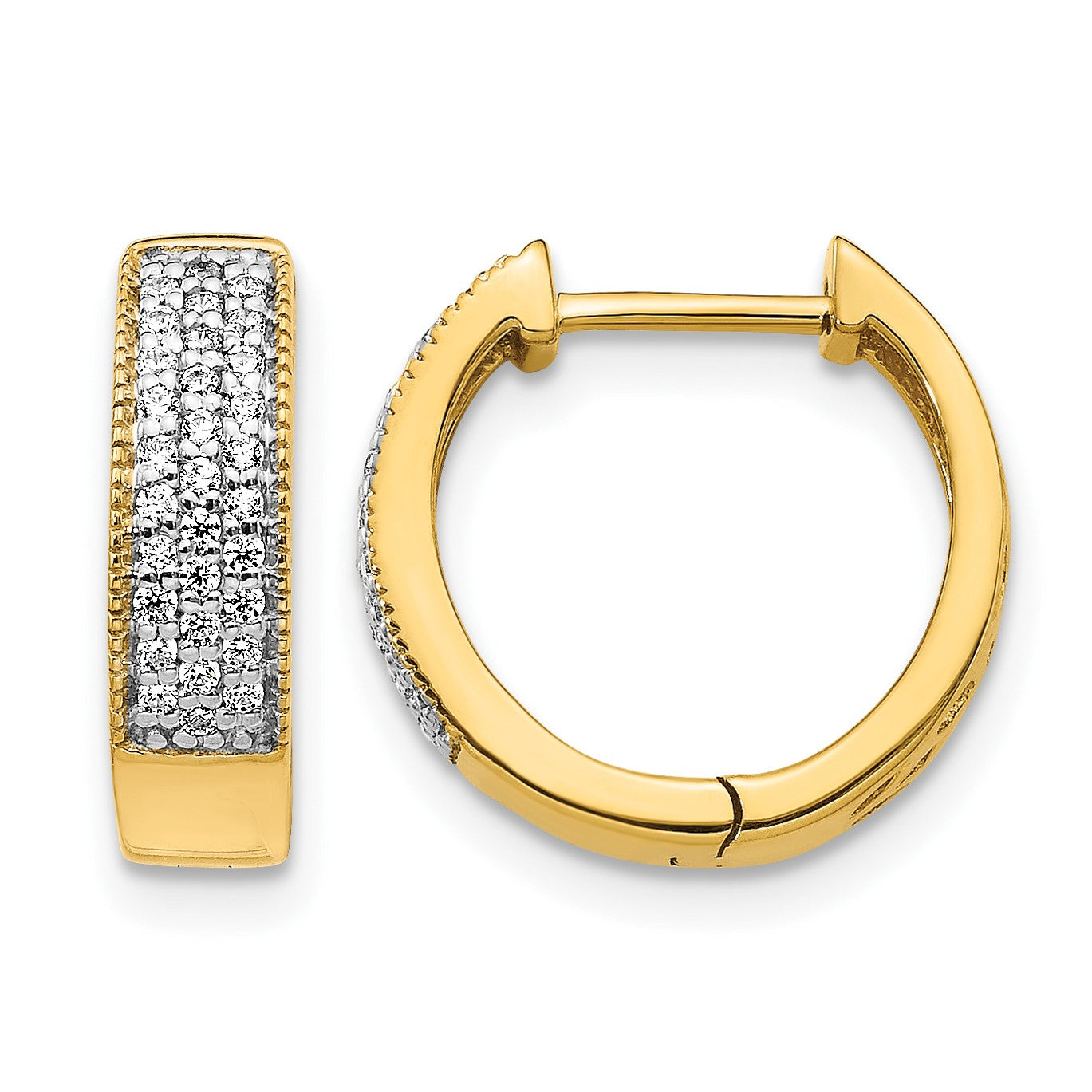 14K Gelbgold Creolen mit echten Diamanten und Klappscharnier