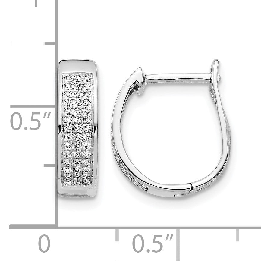 14K Weißgold Creolen mit ovalem Scharnier und echten Diamanten