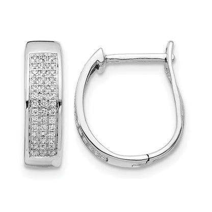 14K Weißgold Creolen mit ovalem Scharnier und echten Diamanten